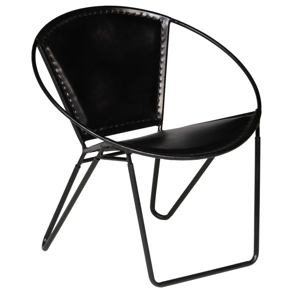 Poilsio kėdė, tikra oda, 69x69x69cm, juoda