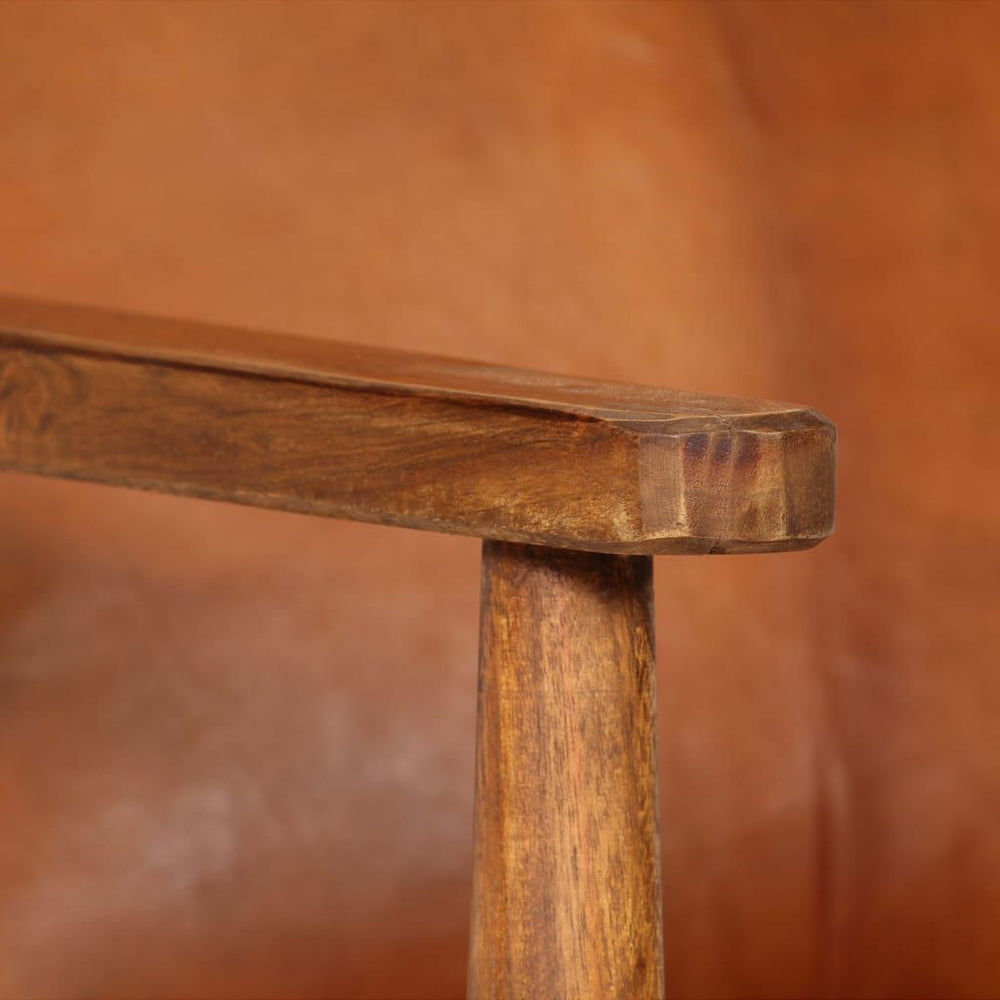 Krėslas, tikra oda, akacijos mediena, rudas