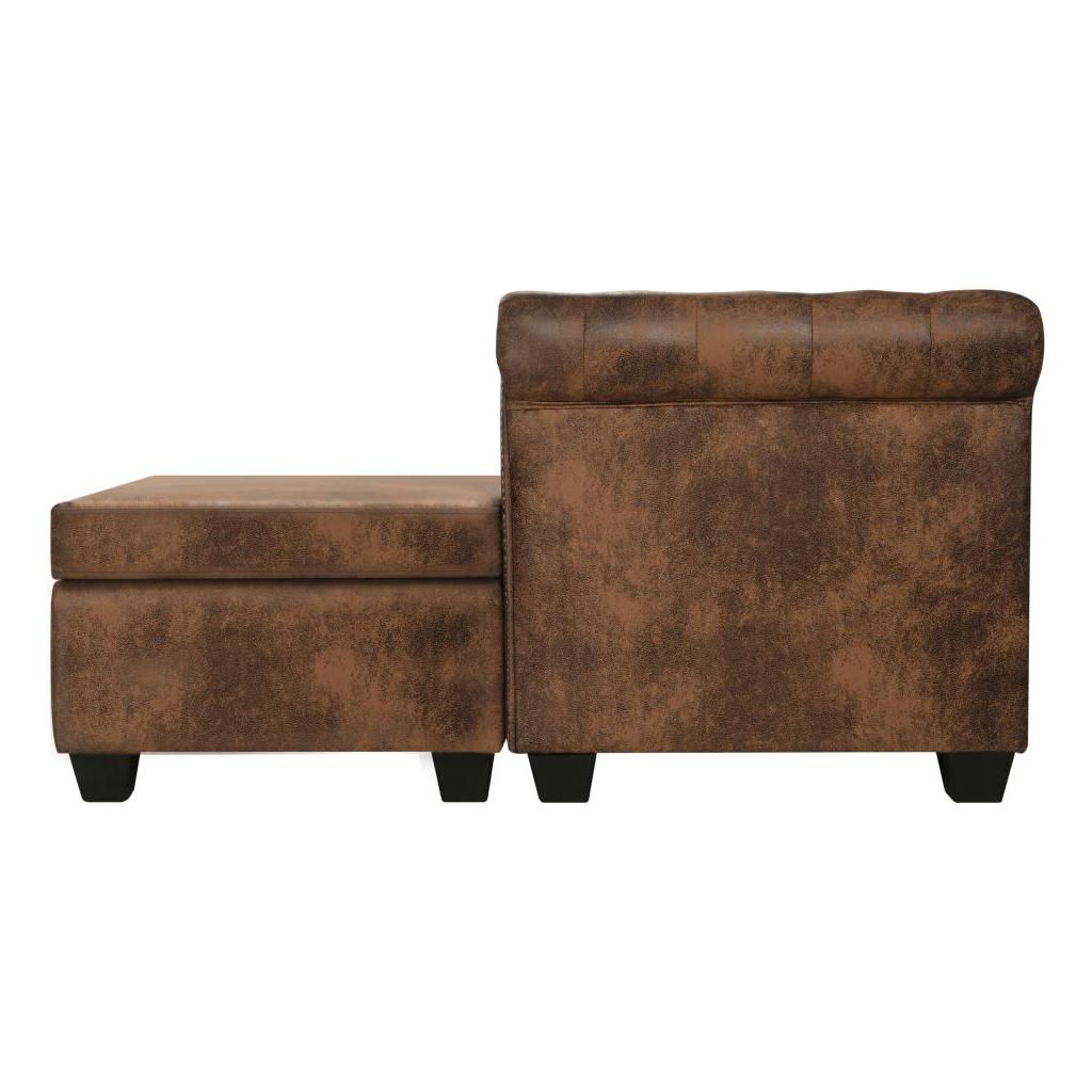 L-formos Chesterfield sofa, dirbtinė zomšos oda, ruda