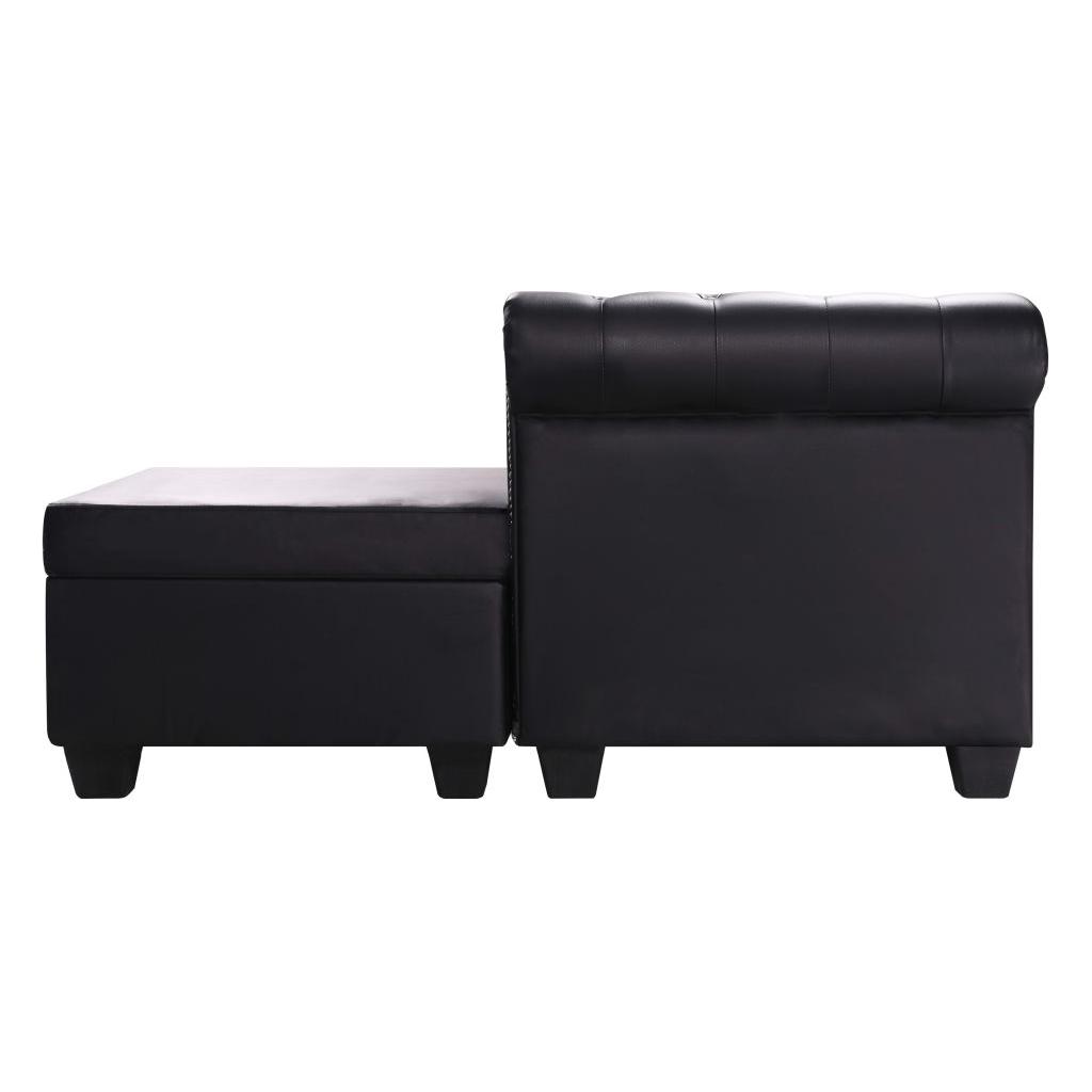 L-formos Chesterfield sofa, dirbtinė oda, juoda