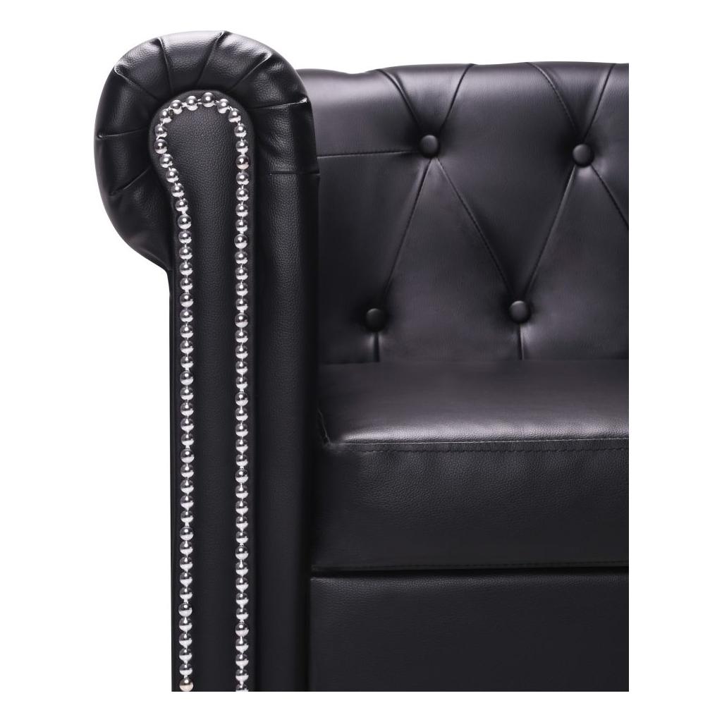 L-formos Chesterfield sofa, dirbtinė oda, juoda