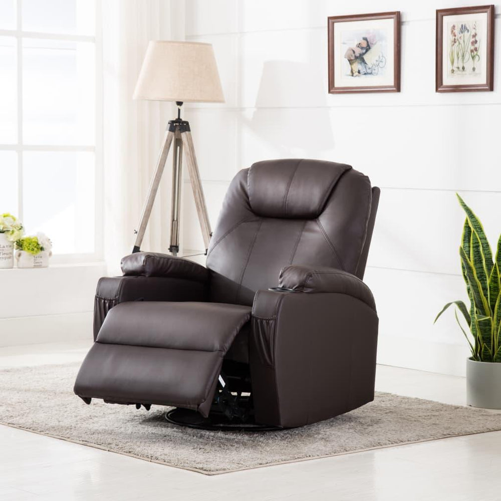 Elektrinis sūpuojamas masažo krėslas, dirbtinė oda, rudas