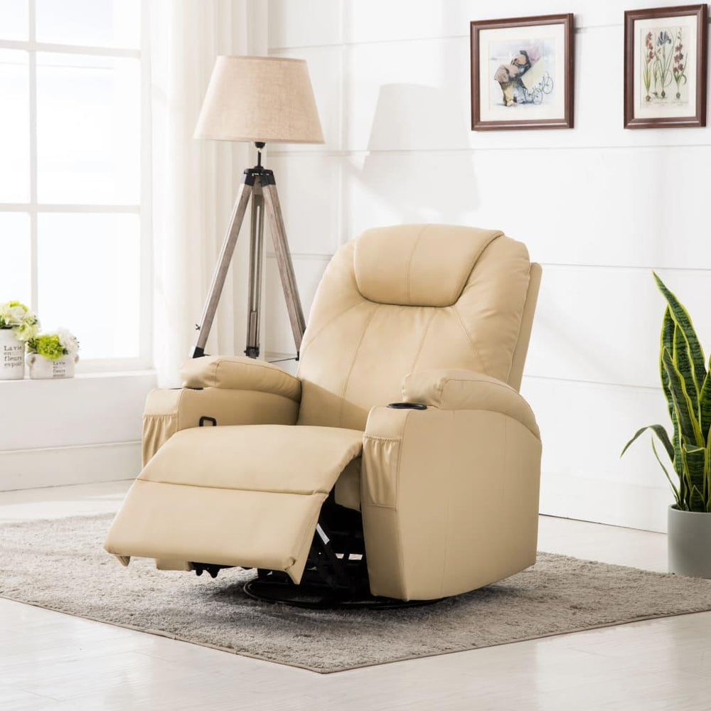 Elektrinis sūpuojamas masažo krėslas, dirbtinė oda, kreminis
