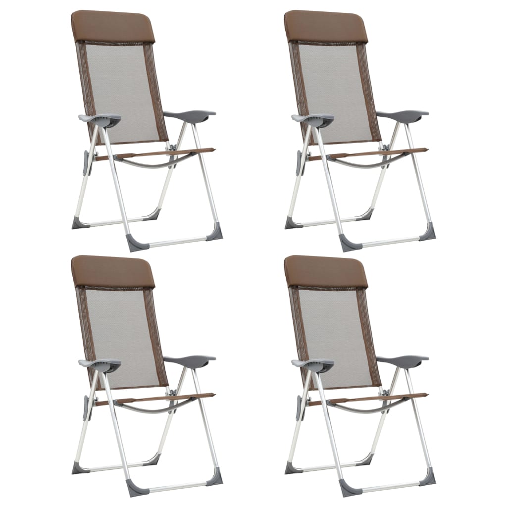 Sulankstomos kempingo kėdės, 4 vnt., rudos, aliuminis