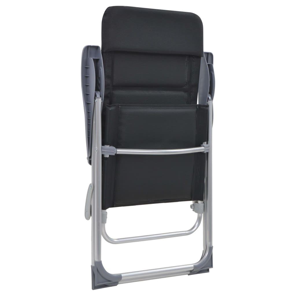 Kempingo kėdės, 2 vnt., juodos, 58x69x111cm, aliuminis