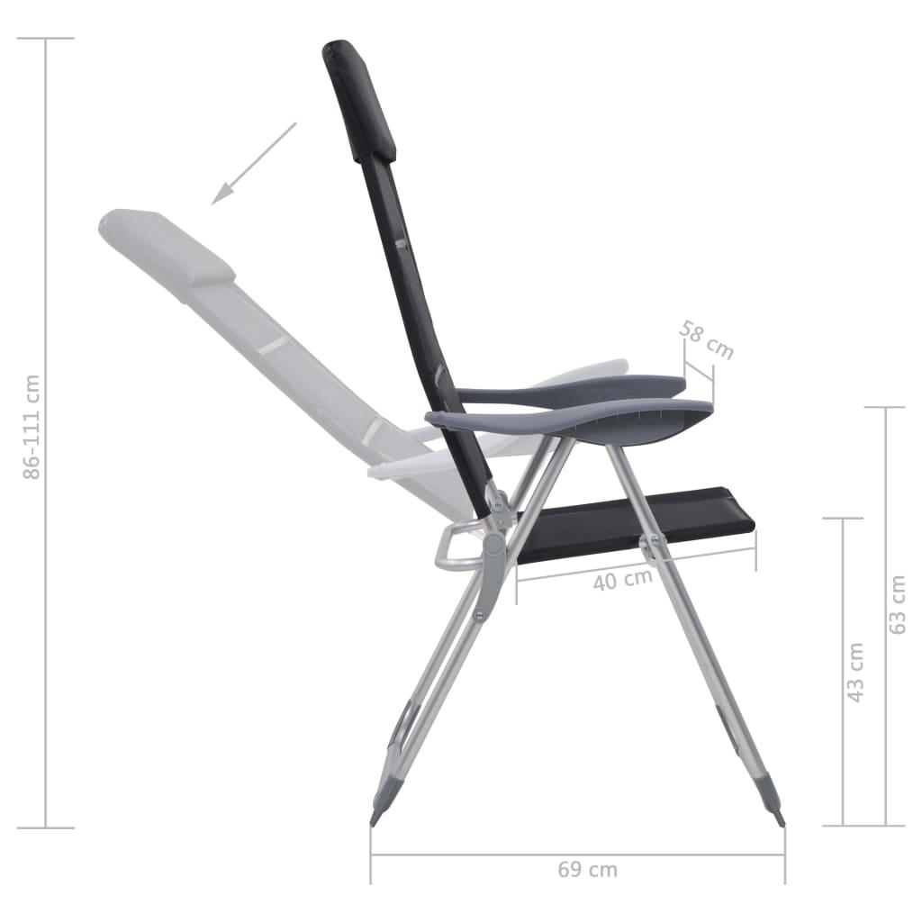 Kempingo kėdės, 2 vnt., juodos, 58x69x111cm, aliuminis