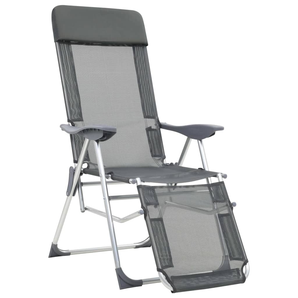 Sulankst. kempingo kėdės su pakoja, 2vnt., pilkos, aliuminis