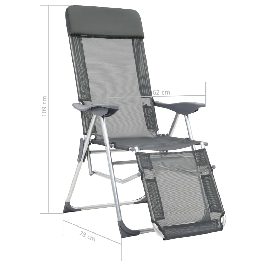 Sulankst. kempingo kėdės su pakoja, 2vnt., pilkos, aliuminis