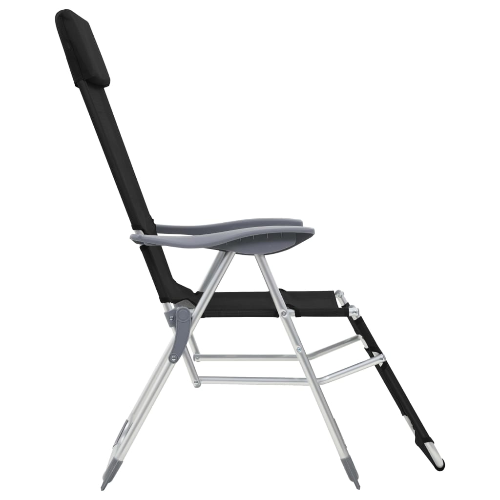 Sulankst. kempingo kėdės su pakoja, 2vnt., juodos, aliuminis
