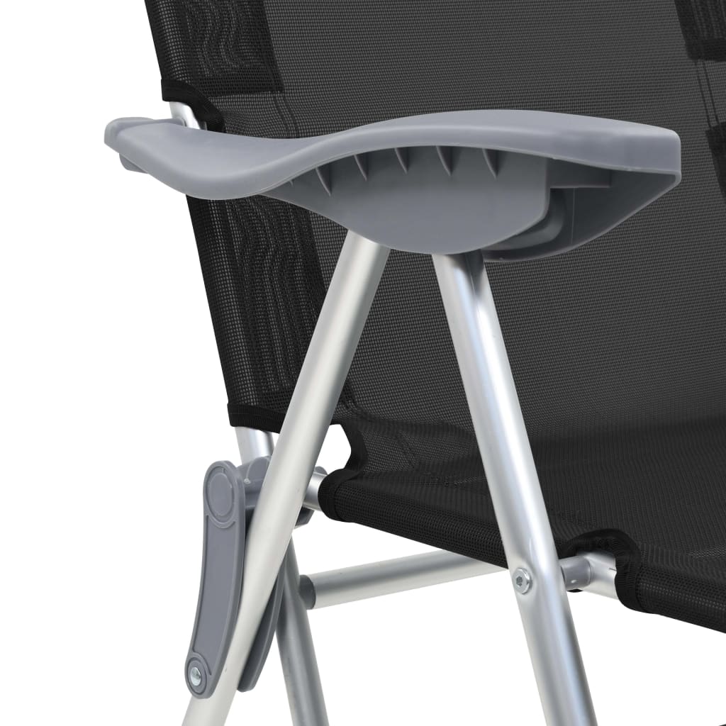 Sulankst. kempingo kėdės su pakoja, 2vnt., juodos, aliuminis