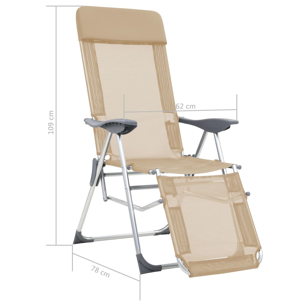 Sulankst. kempingo kėdės su pakoja, 2vnt., krem. sp., aliuminis