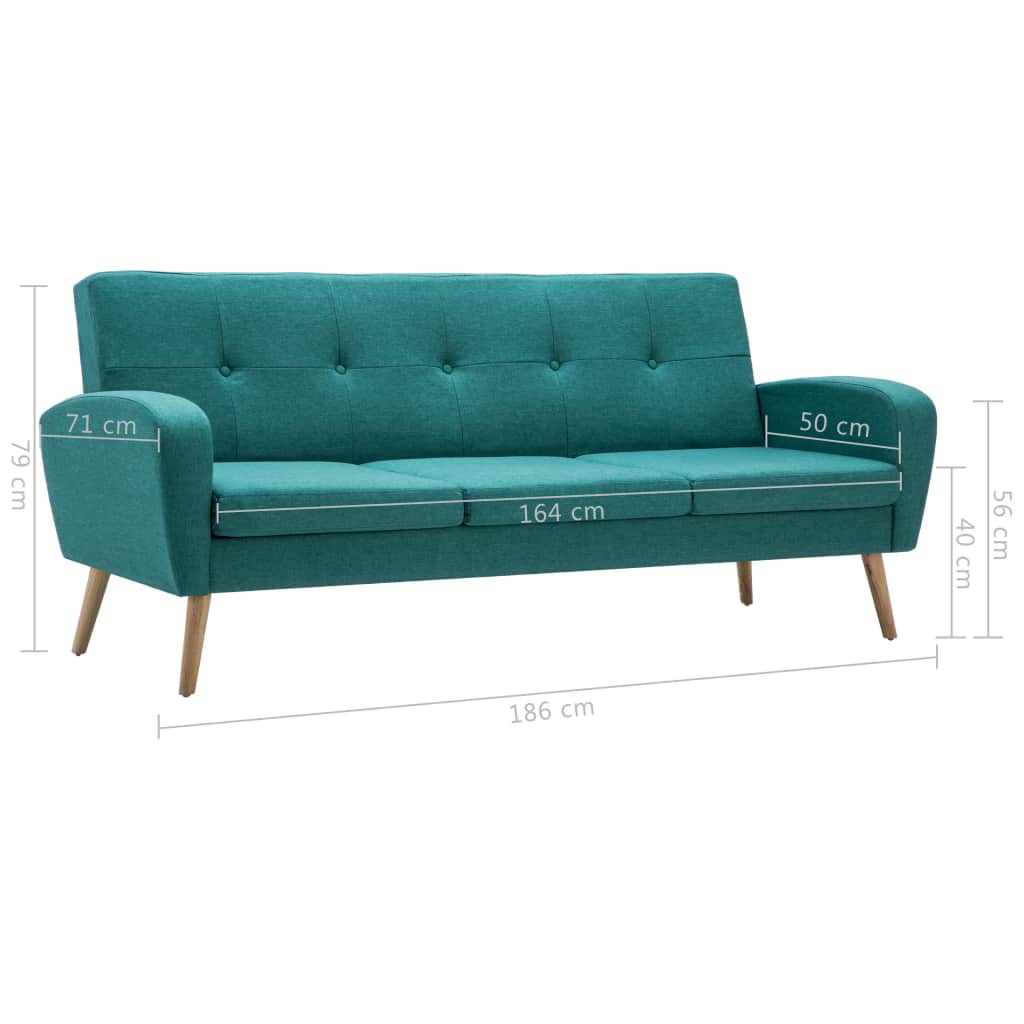 Trivietė sofa, audinys, žalia