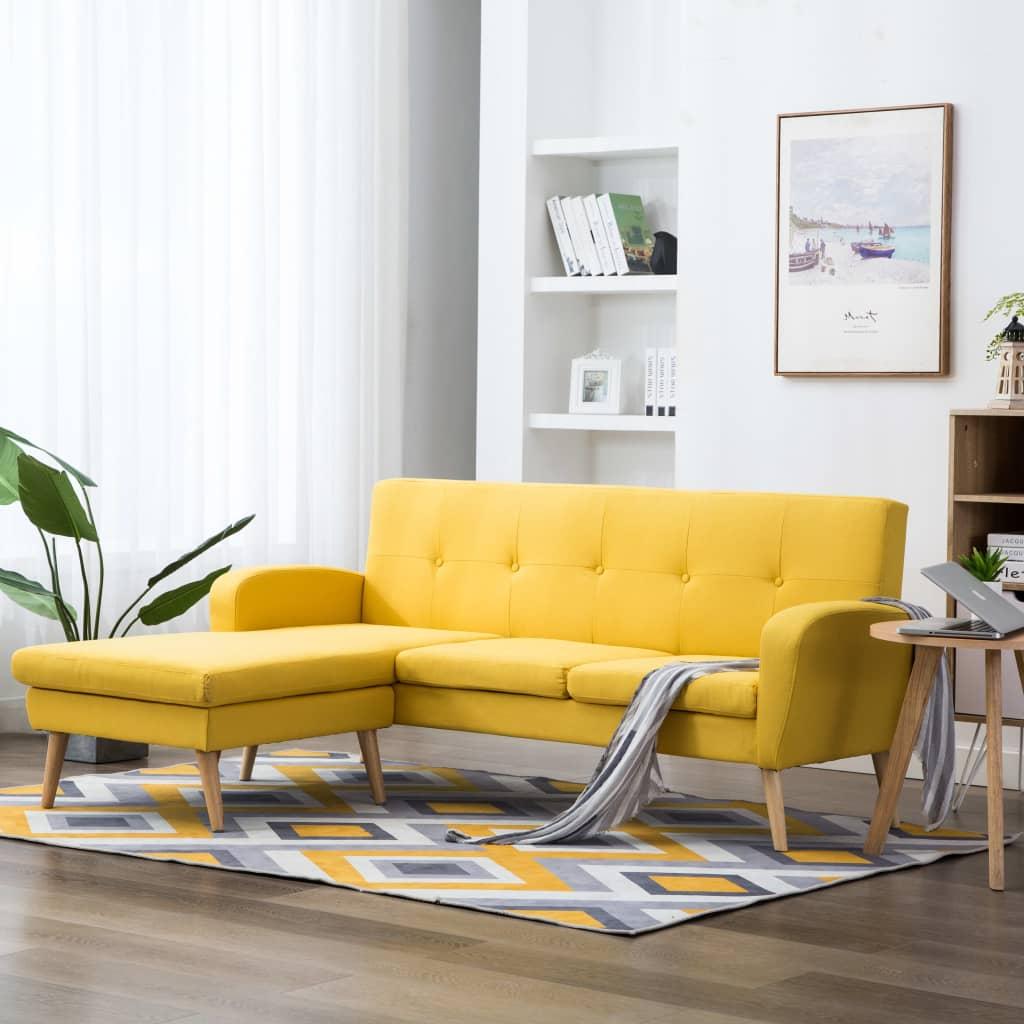 L-formos sofa, geltona, 186x136x79 cm, audinio apmušalas