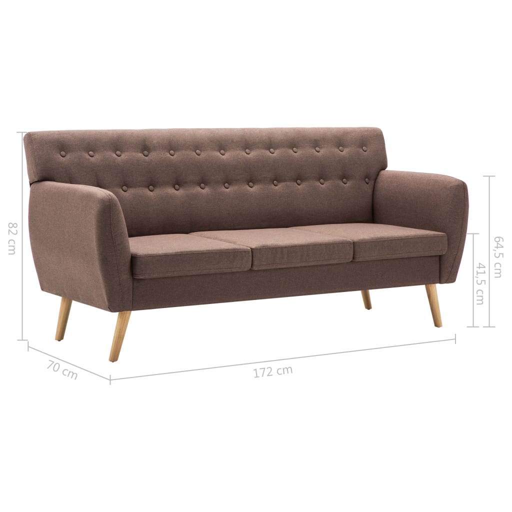 Trivietė sofa, audinio apmušalas, 172x70x82cm, ruda