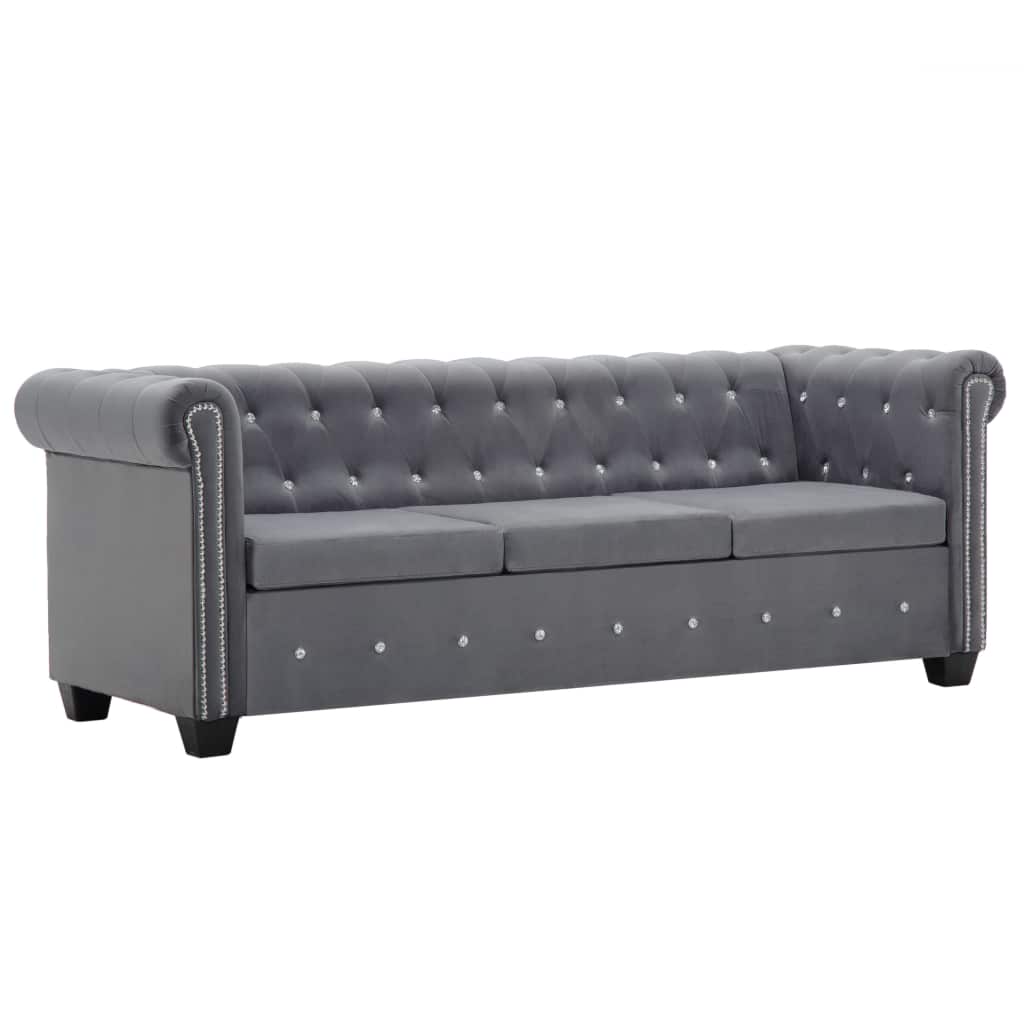 Triv. Chesterfield sofa, aksominis apmuš., 199x75x72cm, pilka