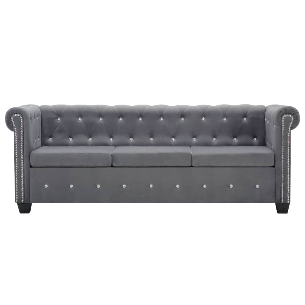 Triv. Chesterfield sofa, aksominis apmuš., 199x75x72cm, pilka