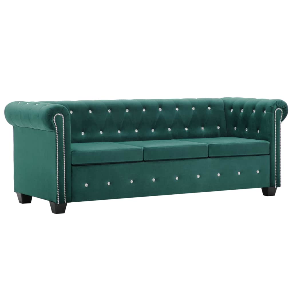 Triv. Chesterfield sofa, aksominis apmuš., 199x75x72cm, žalia