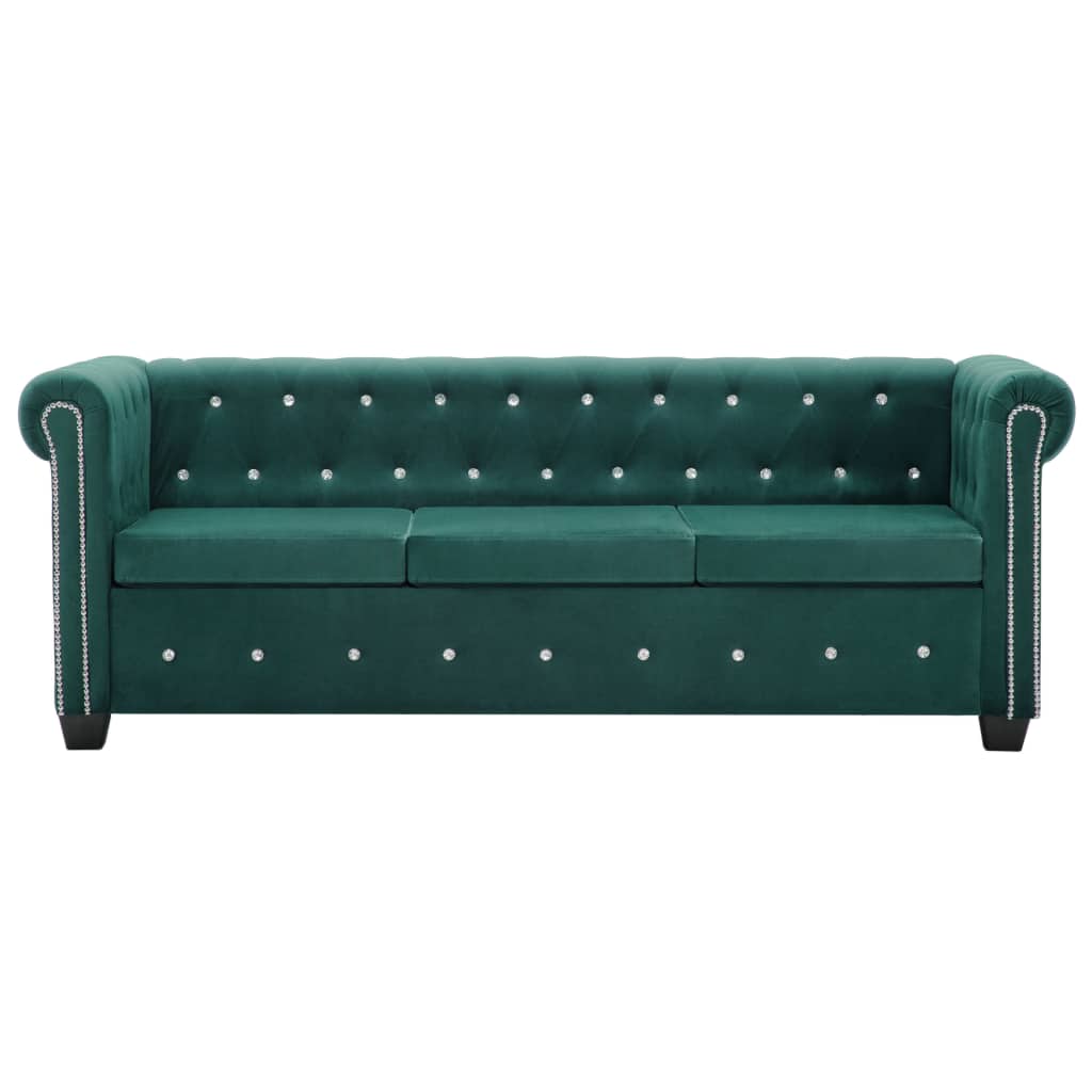 Triv. Chesterfield sofa, aksominis apmuš., 199x75x72cm, žalia