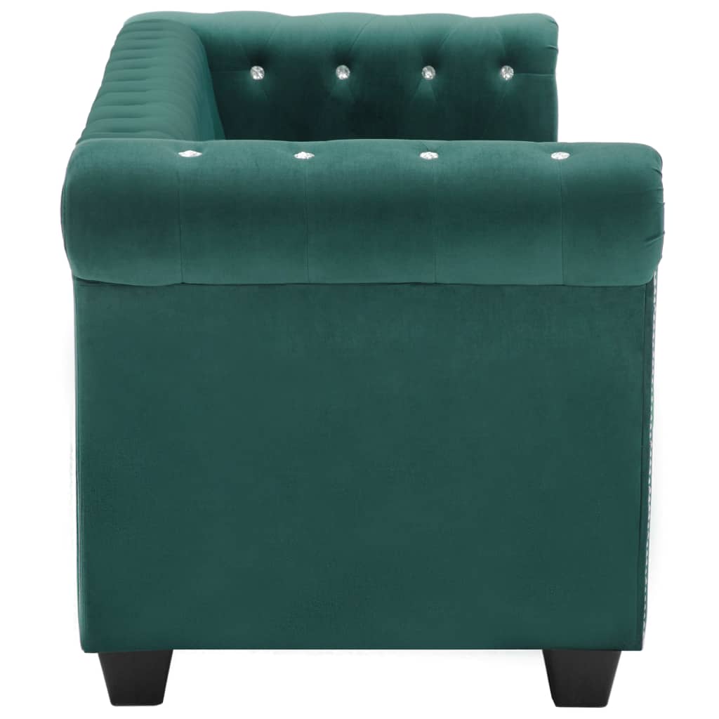 Triv. Chesterfield sofa, aksominis apmuš., 199x75x72cm, žalia