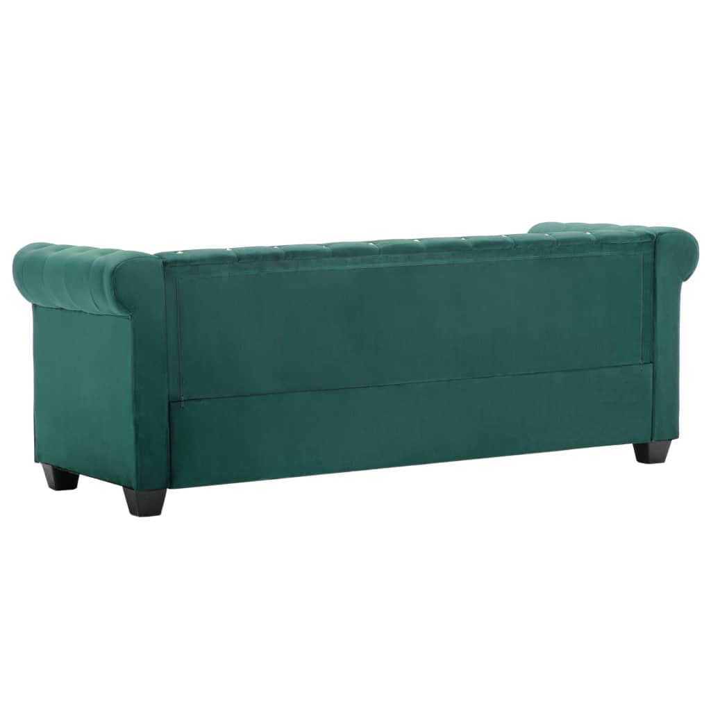 Triv. Chesterfield sofa, aksominis apmuš., 199x75x72cm, žalia