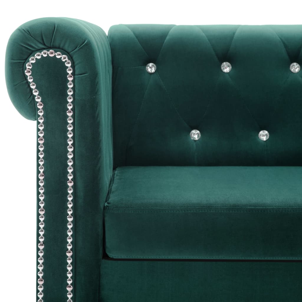 Triv. Chesterfield sofa, aksominis apmuš., 199x75x72cm, žalia