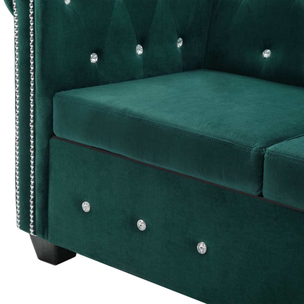 Triv. Chesterfield sofa, aksominis apmuš., 199x75x72cm, žalia