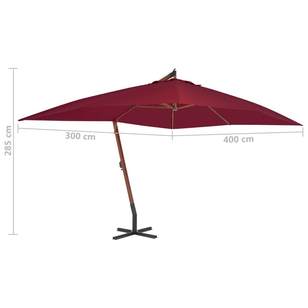 Gem. form. saul. skėtis su med. stulp., raud. vyn., 400x300cm