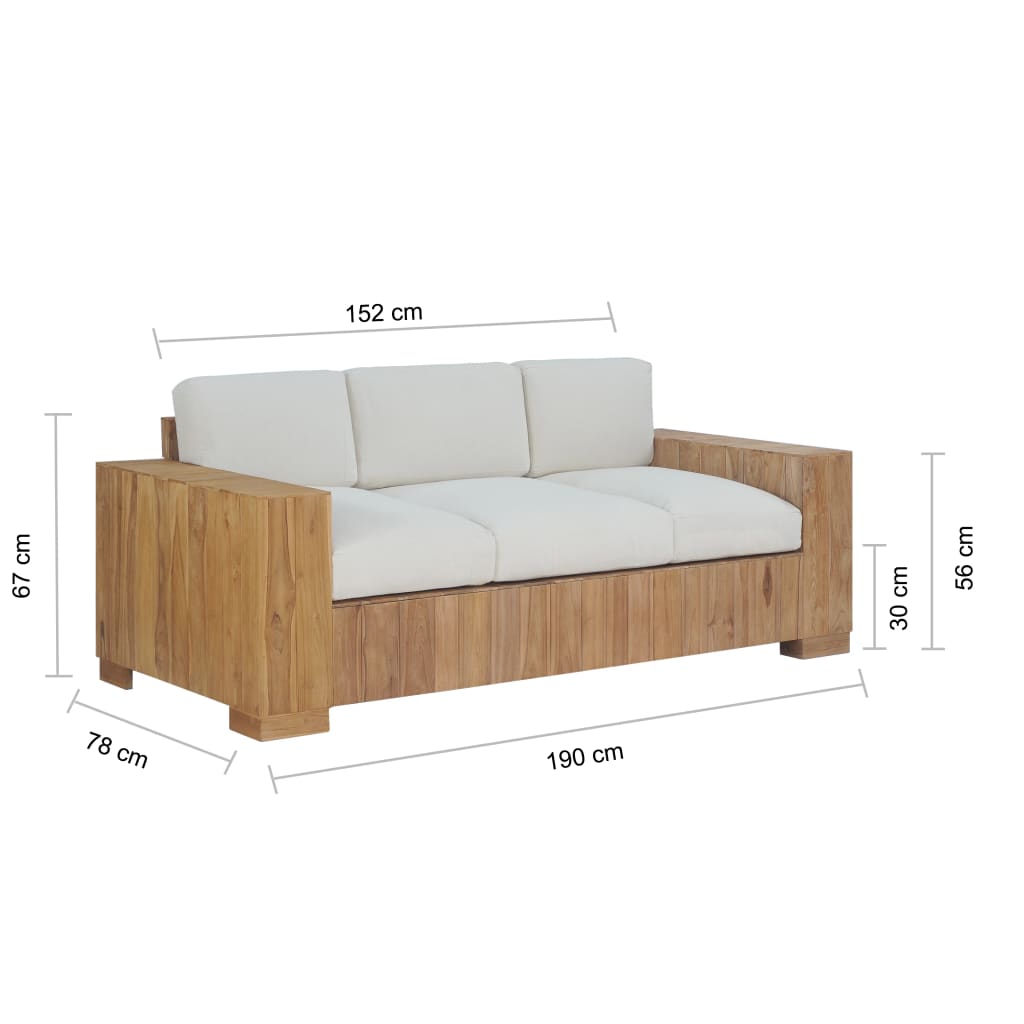 Sofa su pagalvėlėmis, tikmedžio medienos masyvas, trivietė