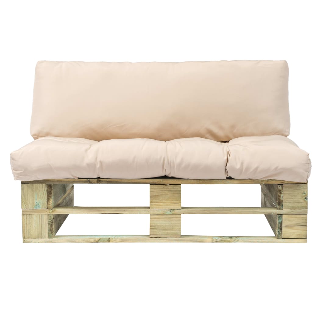 Sodo sofa iš palečių su smėl. sp. pagalvėlėmis, FSC pušies med.