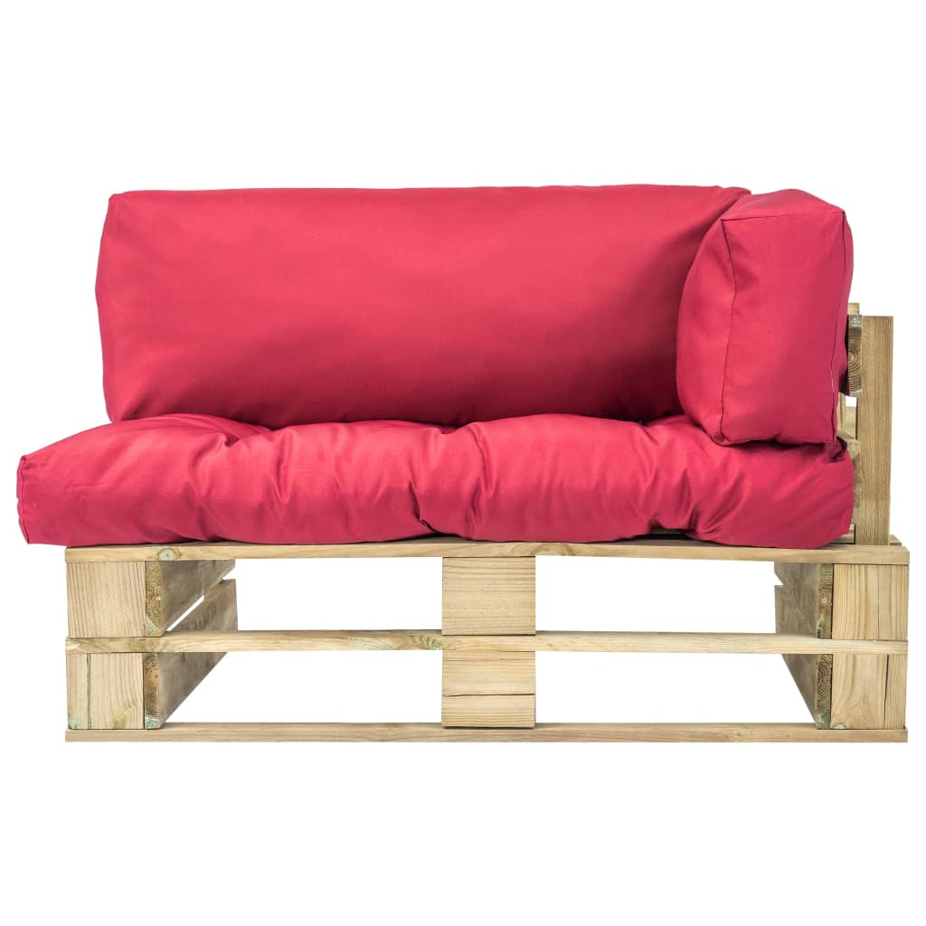 Sodo sofa iš palečių su raud. sp. pagalvėlėmis, FSC pušies med.