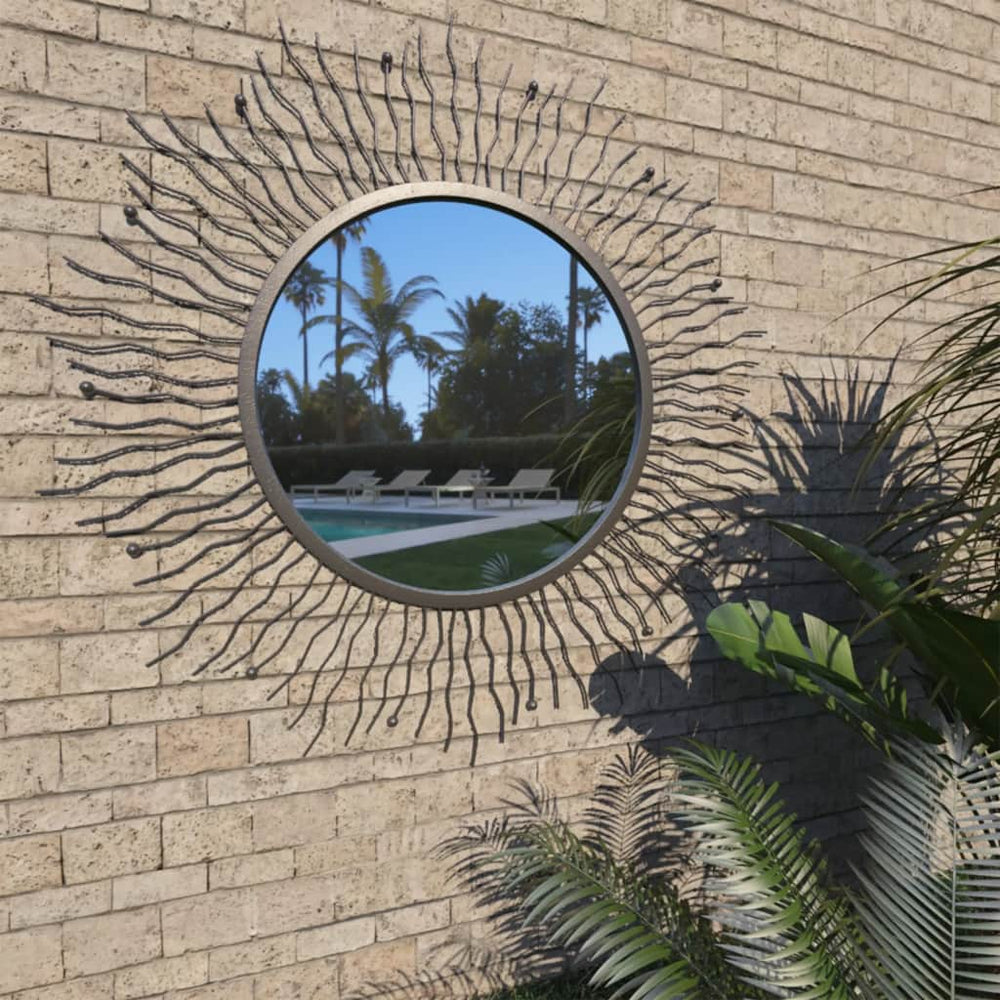 Sodo sieninis veidrodis, saulės formos, 80cm, juodas, 245924