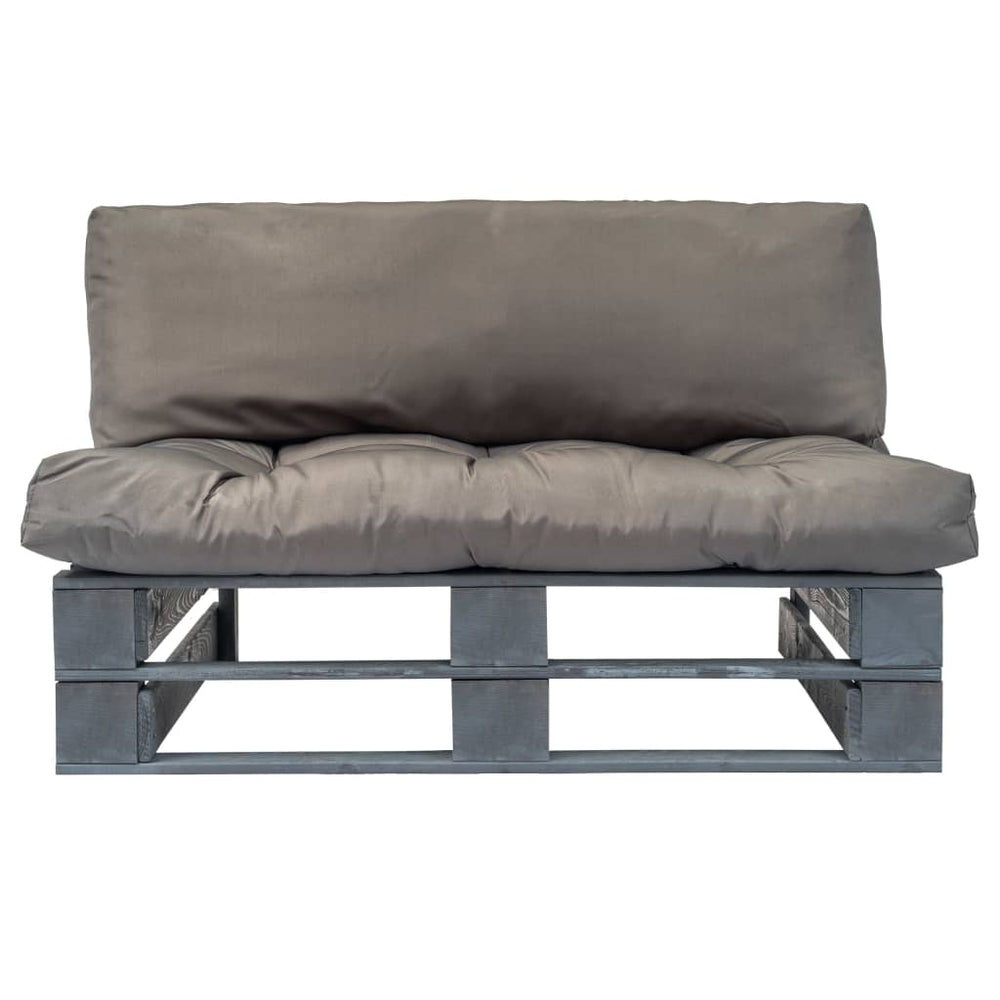 Sodo sofa iš palečių su pilk. sp. pagalvėlėmis, FSC puš. med.