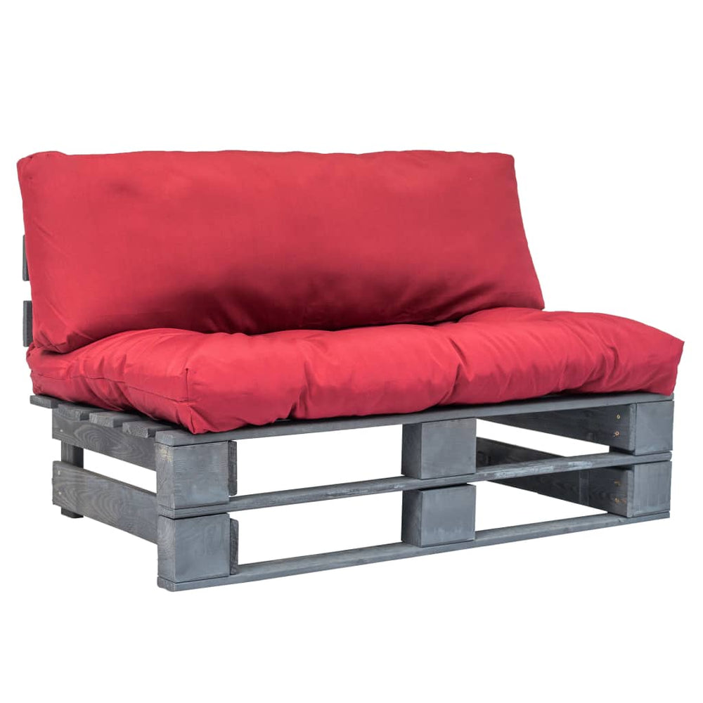 Sodo sofa iš palečių su raud. sp. pagalvėlėmis, FSC pušies med.