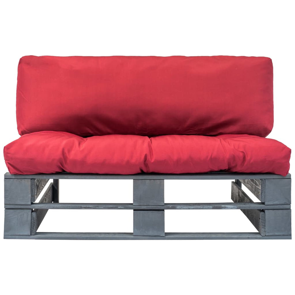 Sodo sofa iš palečių su raud. sp. pagalvėlėmis, FSC pušies med.