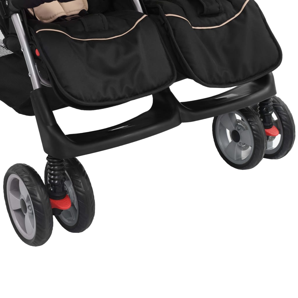 Vaikiškas vežimėlis dvynukams, rusva ir juoda, plienas