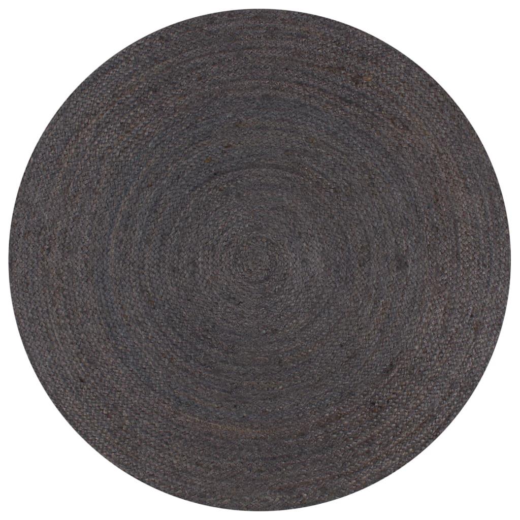 Kilimas, tamsiai pilkas, 120cm, džiutas, apvalus, rankų darbo