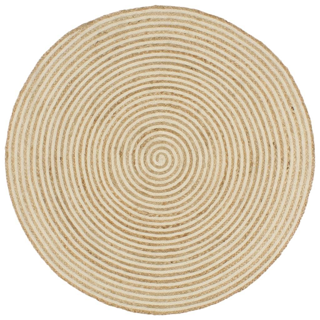 Kilimas, baltos sp., 90cm, džiutas, rankų darbo, spiralės diz.