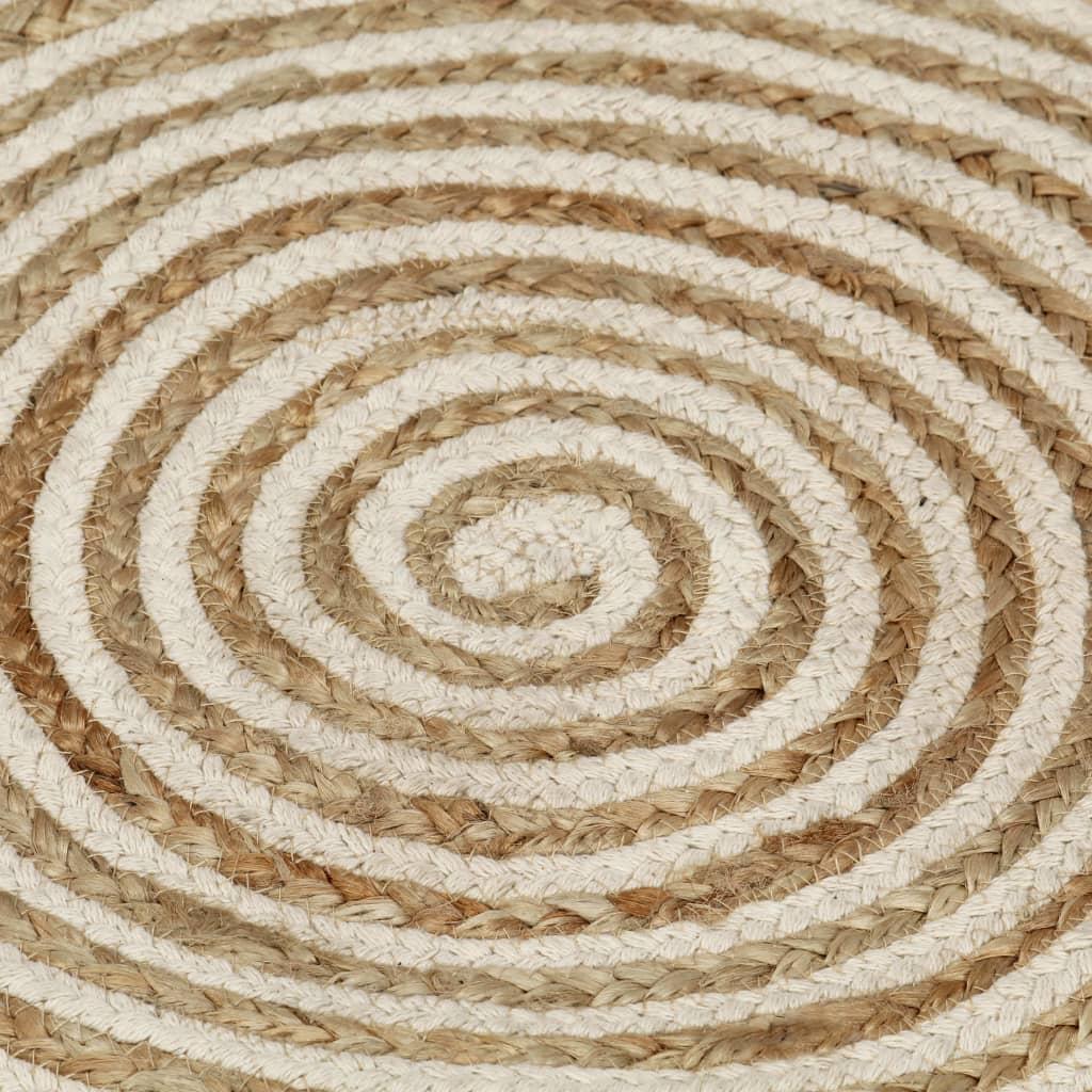 Kilimas, baltos sp., 90cm, džiutas, rankų darbo, spiralės diz.