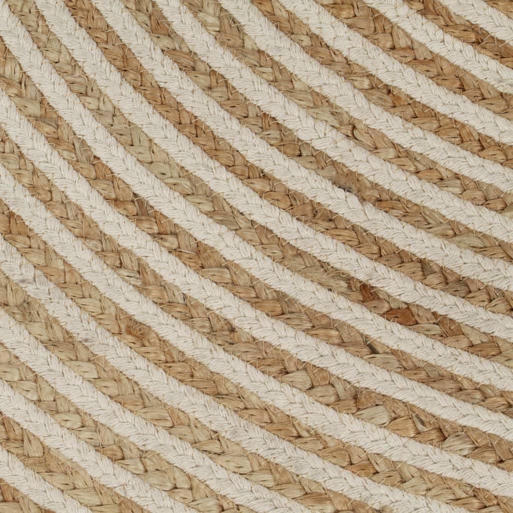 Kilimas, baltos sp., 90cm, džiutas, rankų darbo, spiralės diz.