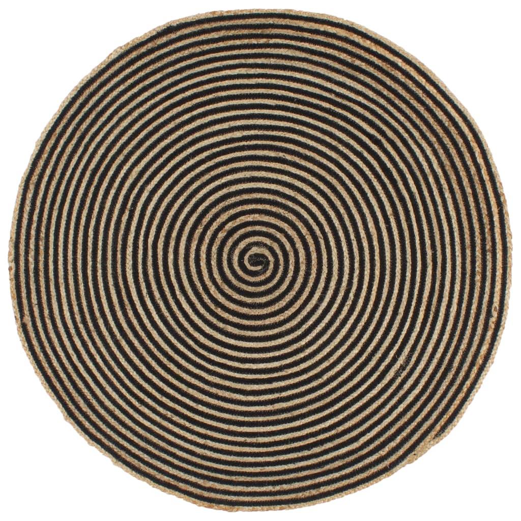 Kilimas, juodos sp., 150cm, džiutas, rankų darbo, spiralės diz.