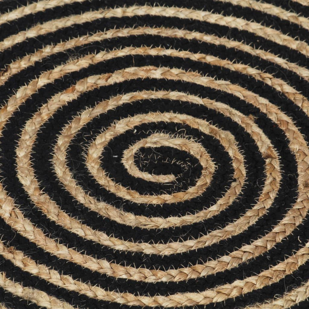 Kilimas, juodos sp., 150cm, džiutas, rankų darbo, spiralės diz.