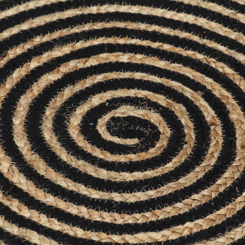 Kilimas, juodos sp., 150cm, džiutas, rankų darbo, spiralės diz.