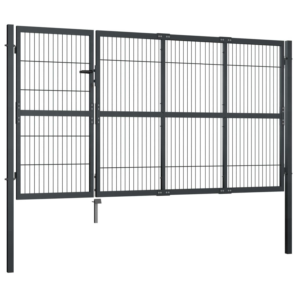 Sodo vartai su stulpais, antracito sp., 350x140 cm, plienas