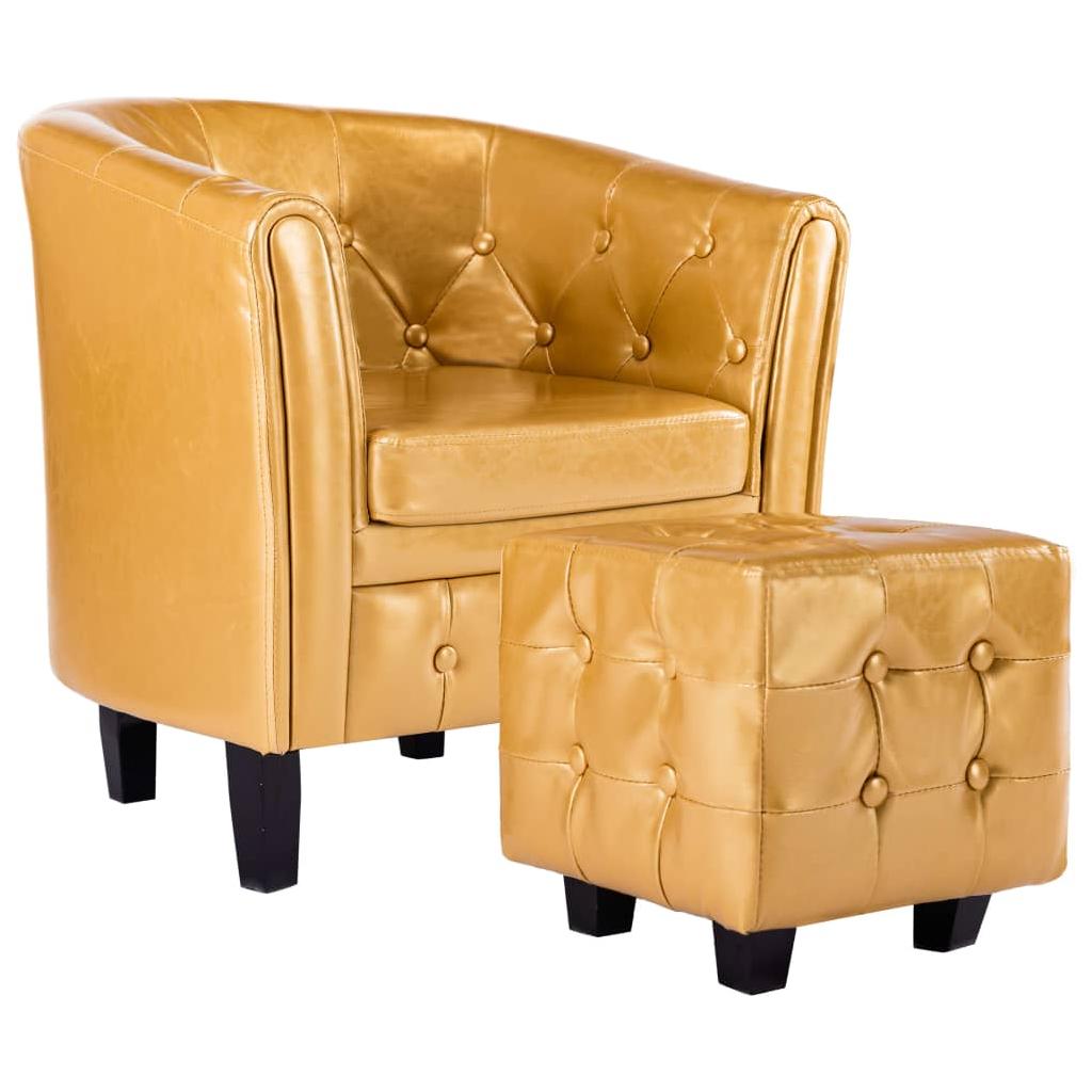 Krėslas su pakoja, auksinės spalvos, dirbtinė oda
