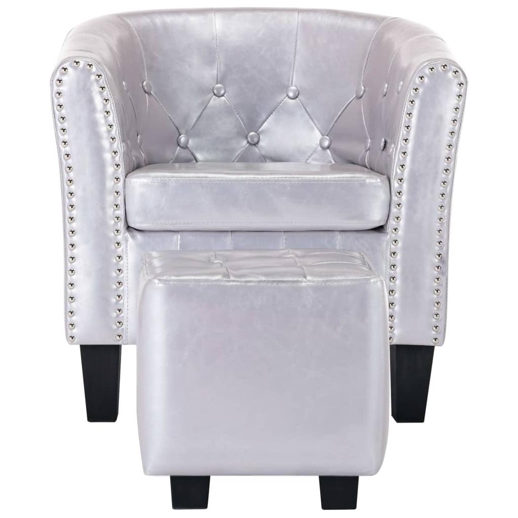Krėslas su pakoja, blizgios sidabrinės spalvos, dirbtinė oda