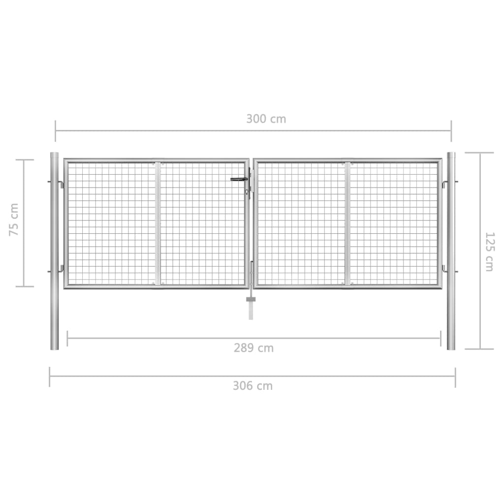 Sodo vartai, sidabrinės sp., 306x125cm, galvanizuotas plienas
