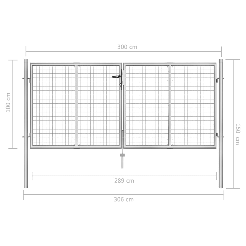 Sodo vartai, sidabrinės sp., 306x150cm, galvanizuotas plienas