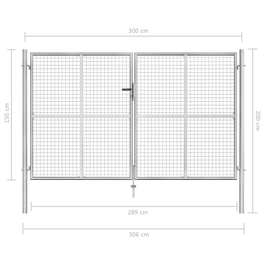 Sodo vartai, sidabrinės sp., 306x200cm, galvanizuotas plienas