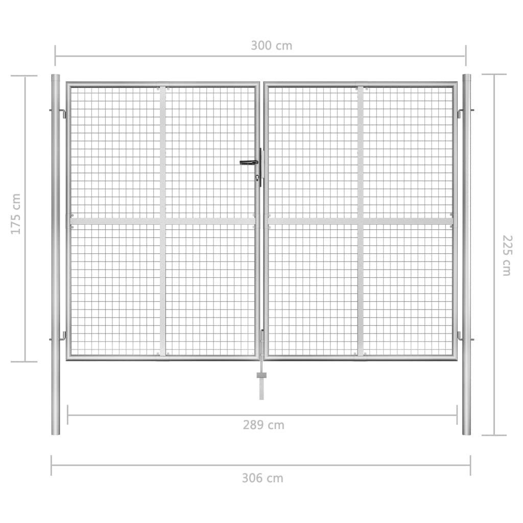 Sodo vartai, sidabrinės sp., 306x225cm, galvanizuotas plienas