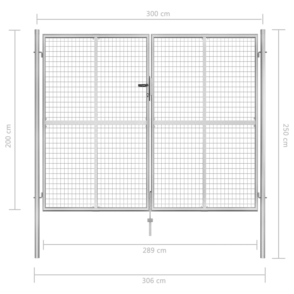 Sodo vartai, sidabrinės sp., 306x250cm, galvanizuotas plienas